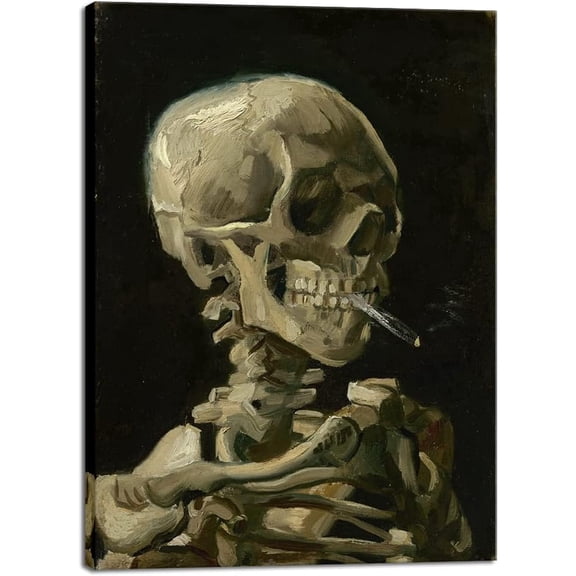 Skull of a Skeleton with Burning Cigarette, 1886 by Vincent Van Gogh Canvas Wall Art for Home Decor and Wall Decor Post-impressionism Canvas Prints Pictures Artwork