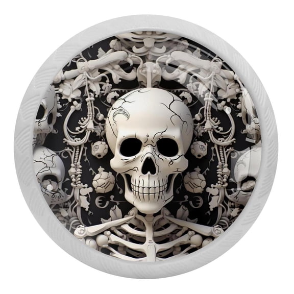 Skull Skeleton Glow in The Dark Crystal Glass Cabinet Knobs 4 Pcs Drawer Handles for Kitchen Cabinets Dresser Cupboard Wardrobe