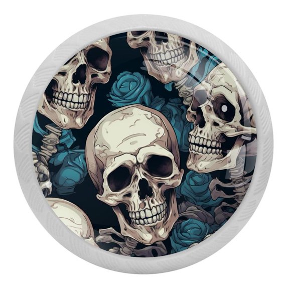 Skull Skeleton Glow in The Dark Crystal Glass Cabinet Knobs 4 Pcs Drawer Handles for Kitchen Cabinets Dresser Cupboard Wardrobe