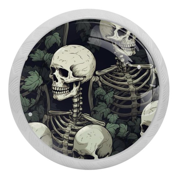 Skull Skeleton Glow in The Dark Crystal Glass Cabinet Knobs 4 Pcs Drawer Handles for Kitchen Cabinets Dresser Cupboard Wardrobe