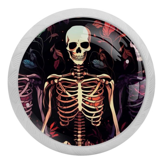 Skull Skeleton Glow in The Dark Crystal Glass Cabinet Knobs 4 Pcs Drawer Handles for Kitchen Cabinets Dresser Cupboard Wardrobe