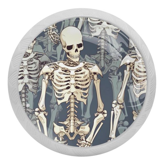 Skull Skeleton Glow in The Dark Crystal Glass Cabinet Knobs 4 Pcs Drawer Handles for Kitchen Cabinets Dresser Cupboard Wardrobe
