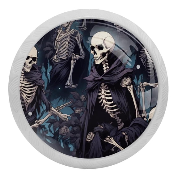 Skull Skeleton Glow in The Dark Crystal Glass Cabinet Knobs 4 Pcs Drawer Handles for Kitchen Cabinets Dresser Cupboard Wardrobe