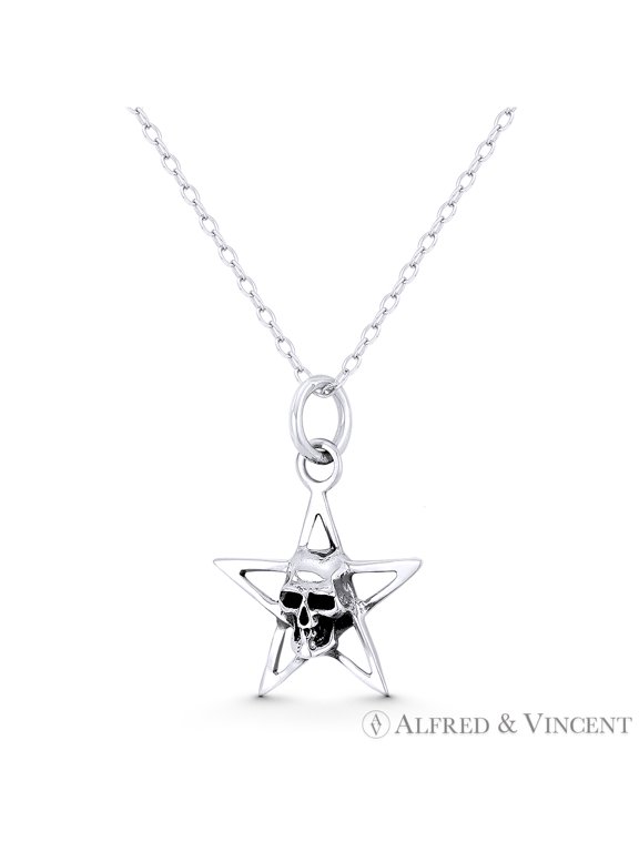 Skull / Skeleton Head on 5-Pointed Star Charm 23x17mm (0.9x0.7mm) Pendant in Oxidized .925 Sterling Silver