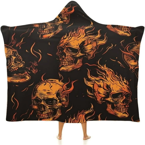 Skull Skeleton Hooded Blanket, Cozy Wearable Blanket for Adults Flannel Soft Warm Blankets for Womens Mens Kids