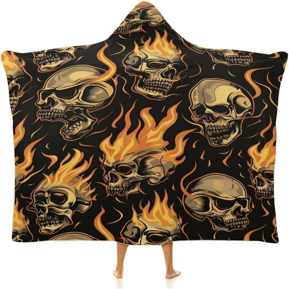 Skull Skeleton Hooded Blanket, Cozy Wearable Blanket for Adults Flannel Soft Warm Blankets for Womens Mens Kids
