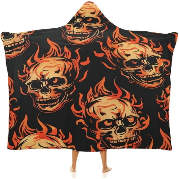 Skull Skeleton Hooded Blanket, Cozy Wearable Blanket for Adults Flannel Soft Warm Blankets for Womens Mens Kids
