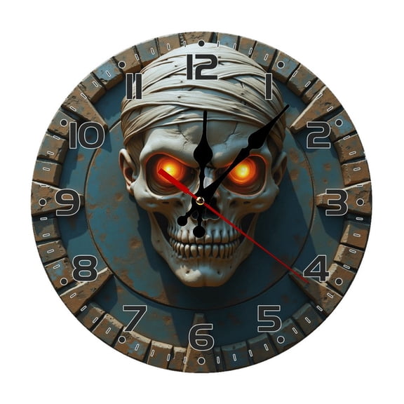 Skull Skeleton Wall Clock 10 Inch Silent Non Ticking Round Clock Decoration for Living Room Kitchen Bedroom Bathroom Office Classroom