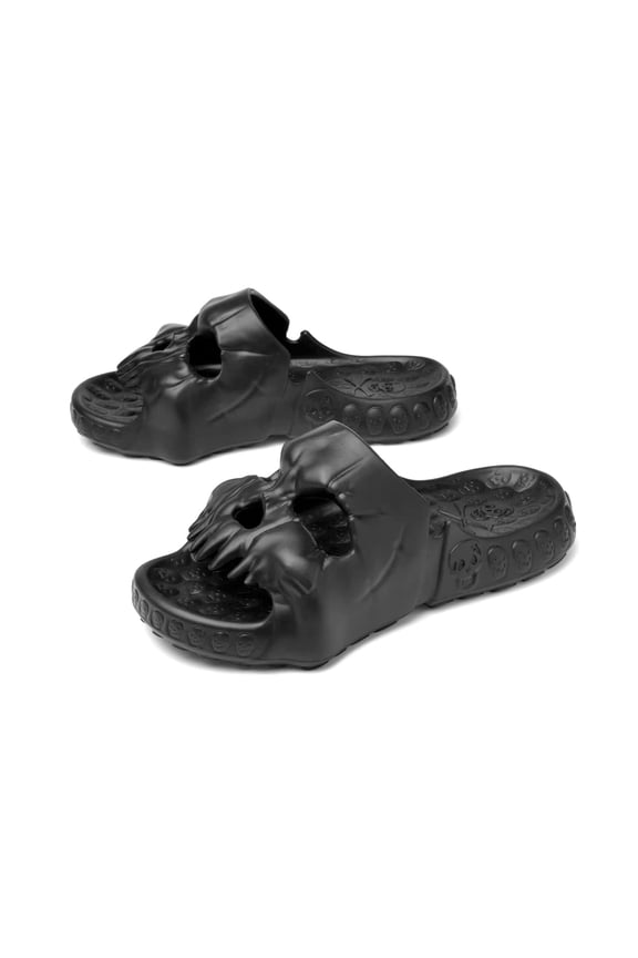 Skull Slides Shower Slippers Women Men House Funny Creative Sandals EVA Thick Soft Indoor Outdoor Beach Pool 9 Men Black