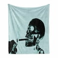 thumbnail image 1 of Skull Smoking Soft Flannel Fleece Throw Blanket, X-ray Like Image of Skeleton and Killing Cigarettes Art Print, Cozy Plush for Indoor and Outdoor Use, 50" x 60", Pale Blue Charcoal Grey, by Ambesonne, 1 of 6