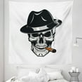thumbnail image 1 of Skull Smoking Tapestry, Human Skeleton Head Portrait Wearing Fedora Hat and Cigar in his Mouth, Fabric Wall Hanging Decor for Bedroom Living Room Dorm, 5 Sizes, White Multicolor, by Ambesonne, 1 of 1