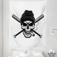thumbnail image 1 of Skull Smoking Tapestry, Skeleton Head Illustration in Beanie Hat and Crossed Baseball Bats, Fabric Wall Hanging Decor for Bedroom Living Room Dorm, 5 Sizes, White Charcoal Grey, by Ambesonne, 1 of 1