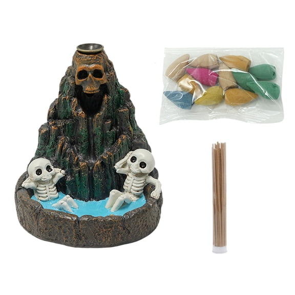 Skull & Snake Incense Holder - Waterfall Backflow Burner with Ceramic Skeleton Design for Halloween, Yoga & Home Aromatherapy