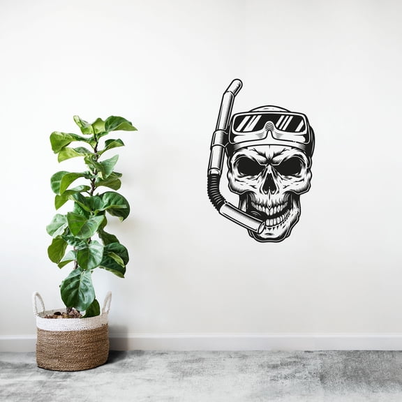 Skull Snorkeling Snorkel Silhouette Diving Swimming Underwater Vinyl Design Wall Sticker Wall Art Wall Decal Boy Girl Kid Room Pool Area Bedroom Home Decor Stickers Decoration Size (10x6 inch)