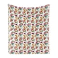 thumbnail image 1 of Skull Soft Flannel Fleece Blanket, Lilies Tropical Flower Blooms Leaves on Skull with Watercolor Painting Effect, Cozy Plush for Indoor and Outdoor Use, 50" x 60", Pink Orange Green, by Ambesonne, 1 of 5