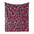 thumbnail image 1 of Skull Soft Flannel Fleece Blanket, Smiling Red Skulls with Hearts Moons and Dots Pattern on Black Backdrop Illustration, Cozy Plush for Indoor and Outdoor Use, 50" x 70", Multicolor, by Ambesonne, 1 of 6