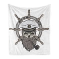 thumbnail image 1 of Skull Soft Flannel Fleece Throw Blanket, Captain Pirate in Sailor Hat Beard and Nautical Theme Print Nautical, Cozy Plush for Indoor and Outdoor Use, 60" x 80", White Brown Grey, by Ambesonne, 1 of 5