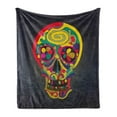 thumbnail image 1 of Skull Soft Flannel Fleece Throw Blanket, Colorful Hand Drawn Skeleton Illustration Abstract Flowers Creative Motifs, Cozy Plush for Indoor and Outdoor Use, 50" x 60", Multicolor, by Ambesonne, 1 of 5