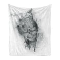 thumbnail image 1 of Skull Soft Flannel Fleece Throw Blanket, Contemporary Illustration of Smokey Grungy Dark Horror Style Devil Evil Print Art, Cozy Plush for Indoor and Outdoor Use, 70" x 90", Grey White, by Ambesonne, 1 of 5