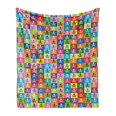 Skull Soft Flannel Fleece Throw Blanket, Skull and Crossed Pirate Flags Jolly Roger Inspired Pattern Colorful Design Print, Cozy Plush for Indoor and Outdoor Use, 50" x 70", Multicolor, by Ambesonne