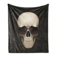 thumbnail image 1 of Skull Soft Flannel Fleece Throw Blanket, Funny Illustration of a Skeleton Head with Sunglasses and Smiling Teeth Print, Cozy Plush for Indoor and Outdoor Use, 70" x 90", Grey and Beige, by Ambesonne, 1 of 5