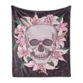 thumbnail image 1 of Skull Soft Flannel Fleece Throw Blanket, Gothic Botanical Design Graphic with Lily Blooms with Skeleton Head, Cozy Plush for Indoor and Outdoor Use, 60" x 80", Multicolor, by Ambesonne, 1 of 6