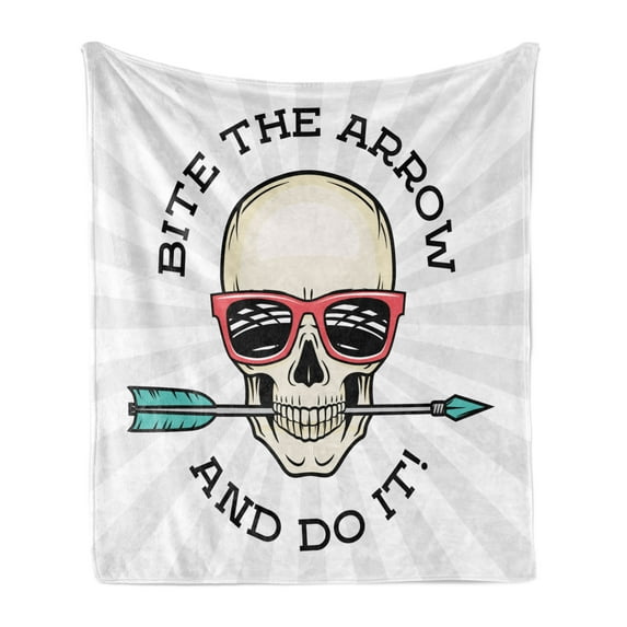 Skull Soft Flannel Fleece Throw Blanket, Hipster Skull with Punk Sunglasses and Arrow in Mouth Dead Vibes in Retro Graphic, Cozy Plush for Indoor and Outdoor Use, 60" x 80", Multicolor, by Ambesonne