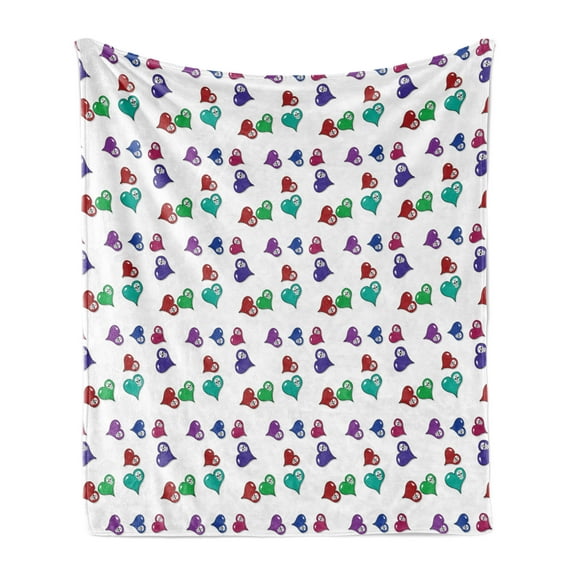Skull Soft Flannel Fleece Throw Blanket, Pattern with Colorful Vivid Hearts and Little Skulls Romantic Fun Print, Cozy Plush for Indoor and Outdoor Use, 60" x 80", Multicolor, by Ambesonne