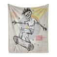 thumbnail image 1 of Skull Soft Flannel Fleece Throw Blanket, Punk Rocker Skeleton Boy on a Skateboard Skiing Abstract Background, Cozy Plush for Indoor and Outdoor Use, 50" x 70", Pale Grey and Cream, by Ambesonne, 1 of 6