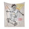 thumbnail image 1 of Skull Soft Flannel Fleece Throw Blanket, Punk Rocker Skeleton Boy on a Skateboard Skiing Abstract Background, Cozy Plush for Indoor and Outdoor Use, 60" x 80", Pale Grey and Cream, by Ambesonne, 1 of 6