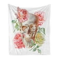 thumbnail image 1 of Skull Soft Flannel Fleece Throw Blanket, Roses Living and the Dead Humor Romantic Evil Face Image Art Design, Cozy Plush for Indoor and Outdoor Use, 70" x 90", Pink Beige Yellow, by Ambesonne, 1 of 5