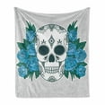 thumbnail image 1 of Skull Soft Flannel Fleece Throw Blanket, Skeleton Head with Oriental Paisley Details Roses Leaves Design, Cozy Plush for Indoor and Outdoor Use, 50" x 60", Fern Green White, by Ambesonne, 1 of 6