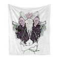 thumbnail image 1 of Skull Soft Flannel Fleece Throw Blanket, Tribal Lady with Horned Goat Head and Peacock Feather Mystic Voodoo Pattern, Cozy Plush for Indoor and Outdoor Use, 50" x 70", Multicolor, by Ambesonne, 1 of 5