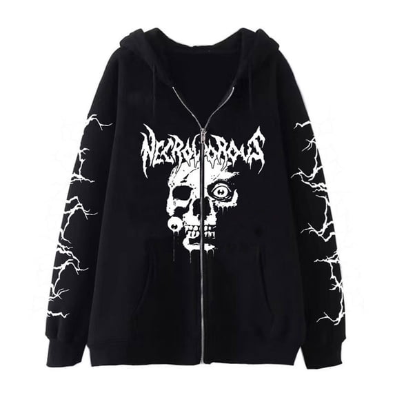 Skull Spider Graphic Hoodie Gothic Style Zip-Up Vintage Sweatshirt Unisex Oversized Casual Streetwear Pullover