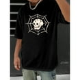 thumbnail image 1 of Skull Spider Graphic Tee T Shirt Top Web Design Cotton Street Style Casual Short Sleeve Loose Fit Black S-5XL, 1 of 5