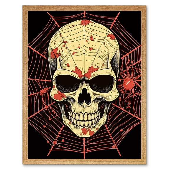 Skull Spider Web Old School USA Tattoo Ink Body Rockabilly Americana 50s Art Print Framed Poster Wall Decor 12x16 inch