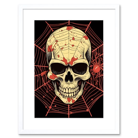 Skull Spider Web Old School USA Tattoo Ink Body Rockabilly Americana 50s Artwork Framed Wall Art Print 9X7 Inch