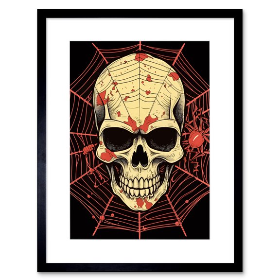 Skull Spider Web Old School USA Tattoo Ink Body Rockabilly Americana 50s Artwork Framed Wall Art Print 9X7 Inch