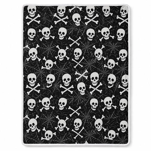 Skull Spiderweb Sherpa Blanket, Gothic Fleece Throw, Multicolor