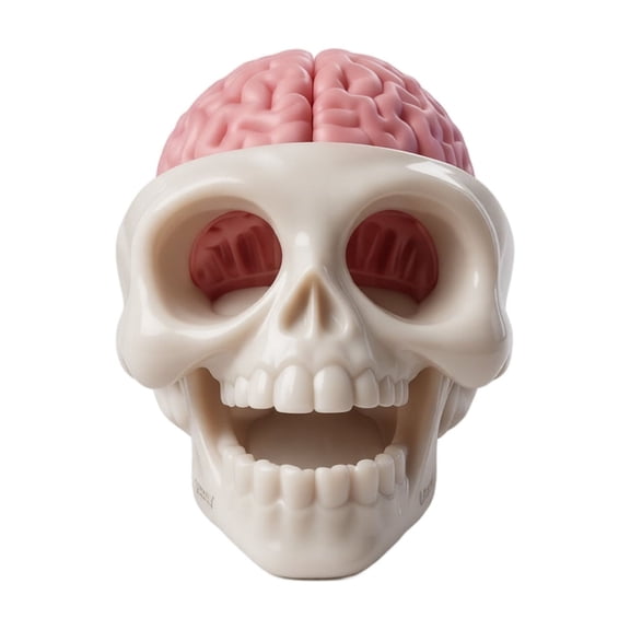 Skull Squeeze Toy with Squeezable Pink Brain, Single-Pack, Pink and White, for Halloween Parties, Relaxation Toy