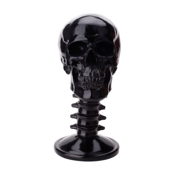 Skull Statue Glossy Black Anatomical Spine Figurine for Halloween Home Decor Gothic Tabletop Display 1 Piece for Spooky Party and Dark Academia Spaces