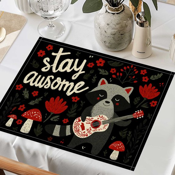 Skull Stay Awesome Black Red Placemats Set of 4, 32x42cm Linen Texture Table Mats, Washable Decor for Easter Holiday Home Kitchen Dining Table
