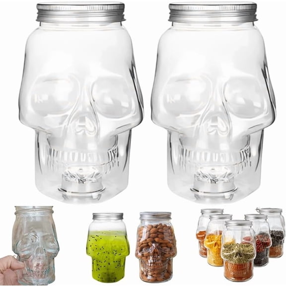 Skull Storage Jar, Skull Mason Jars with Lids for Spices Seasonings, Unique Skulls Canister for Home Decor, Reusable Jar Organizer Pantry Display, Multi Function Drinking Bottle