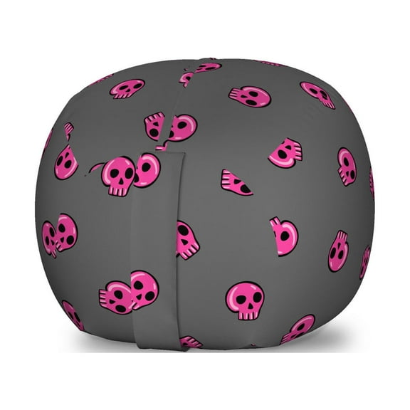 Skull Storage Toy Bag Chair, Hand Drawn Style Pink Emo Skulls Teenager Lifestyle Youth Culture, Stuffed Animal Organizer Washable Bag, Small Size, Dark Taupe Hot Pink, by Ambesonne