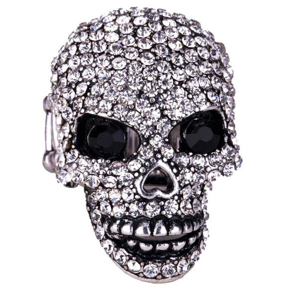 Skull Stretch Rings for Women Fit Finger Size 6.5 to 9 Rhinestone Silk Scarf Holders
