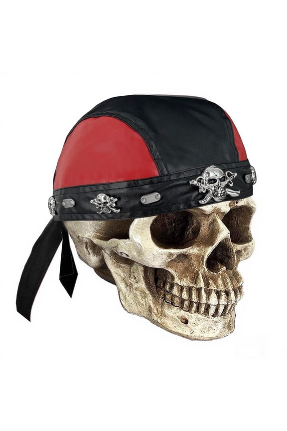 Skull Studs Cycling Bandana Doo Rags Red and Black Splicing Cap Punk Rock Biker Party Leather Cap