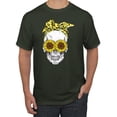 thumbnail image 1 of Skull Sunflower Skeleton Bandana Inspirational/Christian Men's Graphic T-Shirt, Forest Green, Large, 1 of 3