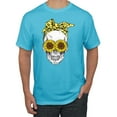 thumbnail image 1 of Skull Sunflower Skeleton Bandana Inspirational/Christian Men's Graphic T-Shirt, Light Turquoise, Large, 1 of 3