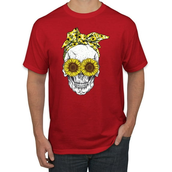 Skull Sunflower Skeleton Bandana Inspirational/Christian Men's Graphic T-Shirt, Red, 3XL