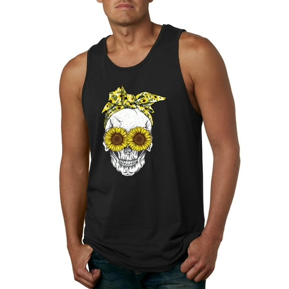 Skull Sunflower Skeleton Bandana Inspirational/Christian Mens Graphic Tank Top, Black, Small